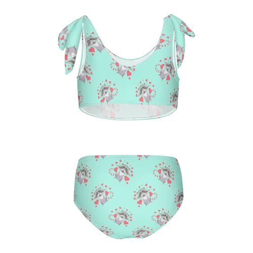 Wusikd Raccoons Girls Swimsuits Two Piece Green Swimwear Bikini Set for for Girls Size 9-102