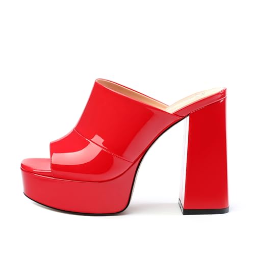 Image of Women Square Open Toe Platform Chunky Heel Slide Sandals | Slip On High Heel Dress Sandals, Elegant Formal Footwear For Wedding Club Evening Party Events
