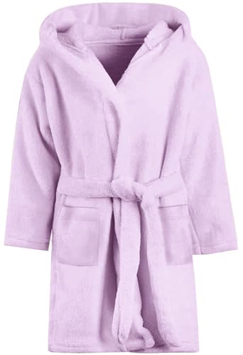 Image of Umeyda Girls & Women Fleece Hooded Robes, Soft Fuzzy Bathrobe Warm Plush Fluffy Bath Robe for Kids Womens