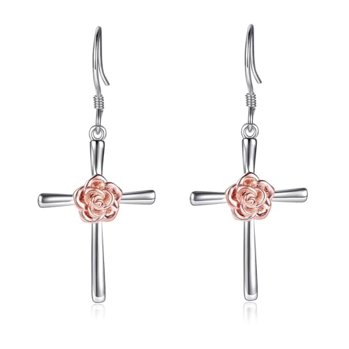 Boucles d'oreilles croix en argent sterling 925 pendantes pour femme
