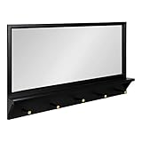 Kate and Laurel Milley Modern Wood Framed Pub Mirror, 36 x 21, Black, Chic Transitional Mirror with Shelf and Hooks