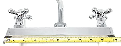 Chromed Surface 8" Two Handle Tall Stainless Steel Spout Kitchen Faucet 8 Inch Center Hole [3015P] Ada No Lead, Plastic (Pom) Body Hi Rise Spout #TOP6