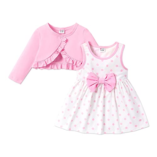 Image of PATPAT Baby Girls Dress and Cardigan Sets 2 PCS Infant Girl Floral Print Sleeveless Dress and Long Sleeve Cardigan Set