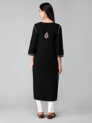Image of Seva Chikan Hand Embroidered Lucknowi Chikankari Regular Straight Cotton Kurta Kurti for Women SCL4243