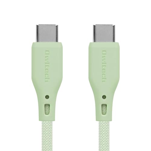 オウルテック Type-Cケーブル 1.5m シリコンケーブル 断線に強い[PD60W/急速充電/データ転送/480Mbps]温度センサー搭載 耐屈曲3万回以上 USB-C Type-C to Type-Cケーブル セージグリーン OWL-CBSRCC15-SAG