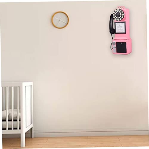 Teléfono vintage pared estilo retro rosa miniatura 3