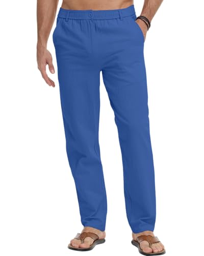 LVCBL Herren Lässige Leinenhose Kordelzug Sommer Strandhose Blau XL