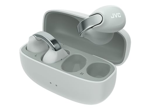 JVC Auriculares Inalámbricos Bluetooth | 24h de Batería y Carga Rápida | Oido Abierto | Ligeros y Resistentes al Agua | Ideales para el Deporte con IPX4 y Control Táctil - HA-NP1T Gris