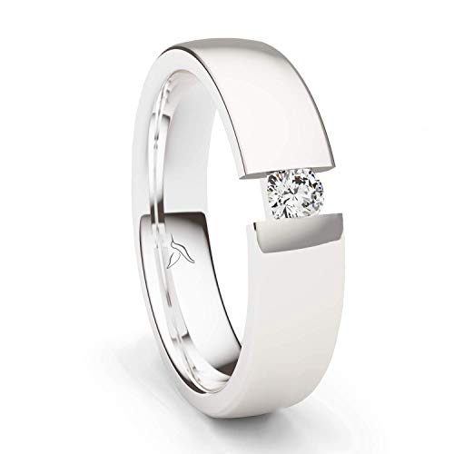 Ring Silber 925 Damen Spannring Optik Zirkonia Stein Freundschaftsring Partnerring Verlobungsring - 100 % Made in Germany Inkl. Etui (Hochglanz Poliert) (61 (19.4)) Cover