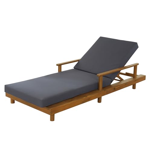 Merax Acacia Wood Outdoor Chaise Lounge Chair Set of 2, 3-Position Adjustable Back & 4" Thick Removable Dark-Grey Cushion, 400lbs Capacity, Modern Large Patio Sun Lounger for Patio Garden Pool by Merax - Image 7