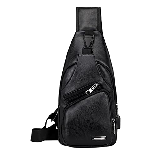 Fityle Couro Ao Ar Livre Dos Homens Viagens Sling Bag Ombro Peito Crossbody Bolsa Bolsa - Preto
