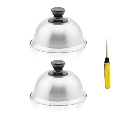 Campana para Hamburguesas, Campana para Hamburguesas Campanas para Hamburguesas de Acero Inoxidable, Juego de 2 Cúpula para Derretir Queso con Mango Resistente a Escaldaderas para Barbacoa, Bistec,