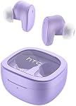 HTC True Wireless Bluetooth Earbuds 9 Bluetooth 5.3, in-Ear Earphones Transparent Case Design with Wireless Charging Fuction, 24Hour Playtime/Game Modes/Built-in Mic/Touch Control -Purple