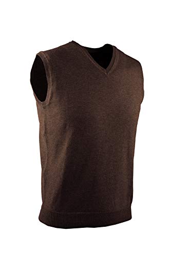 0003Voray Ga Chaleco Básico de Punto Cuello Pico (Marrón, XXL)