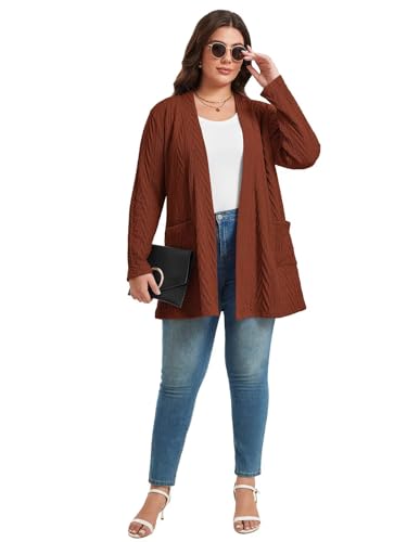 Image of BELAROI Womens Plus Size Cardigan Long Sleeves Fall Sweaters with Pockets Lightweight Jacket Open Front (1X-5X)