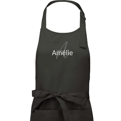 Tablier personnalisé prénom et initiale en coton haut de gamme 280g/m2
