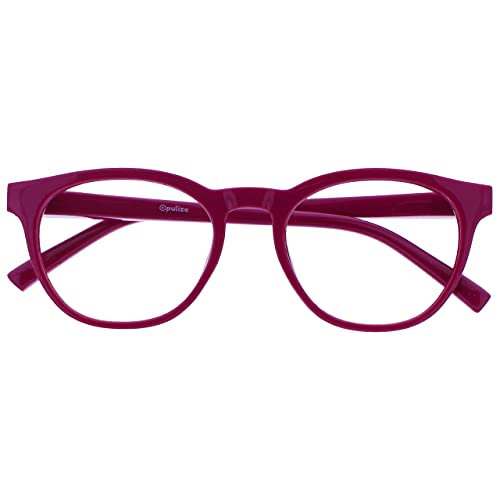 Image of OPULIZE BLU Blue Light Blocking Reading Glasses for Women Men, Cool Round Frame with Anti-Glare Computer and Gaming Eyewear, UV and Eyestrain Protection, Pink +1.50 (Pack of 1)