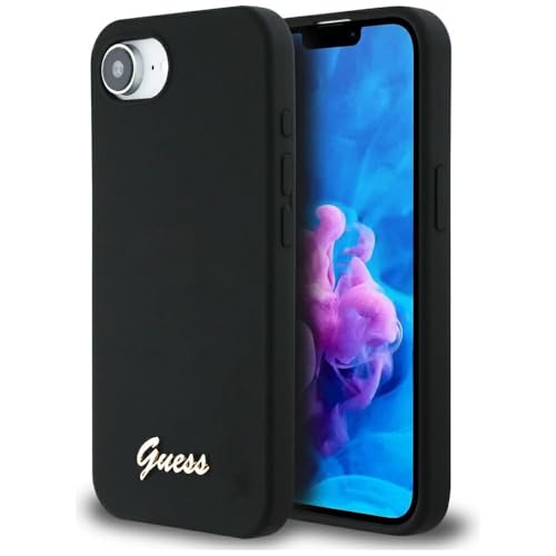 CG Mobile Guess Coque de Protection en Silicone avec Logo métallique Script Compatible avec MagSafe pour iPhone 16e (Noir)