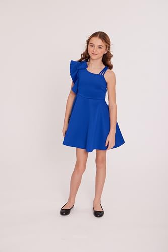 Bonnie Jean Girl Tween Girls Ruffle Dress - Sleeveless, One Shoulder Scuba Skater Dress - Elegant Formal Girls Attire3