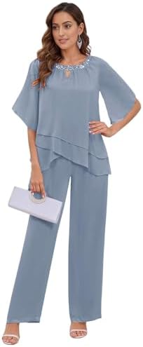 2 Pieces Mother of The Bride Pant Suits for Women Chiffon Formal ...