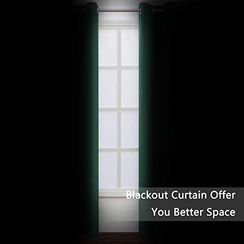 Image of LEMOMO Green Blackout Curtains 34 x 84 Inch Length /Set of 2 Curtain Panels /Thermal Insulated Room Darkening Blackout Curtains for Bedroom