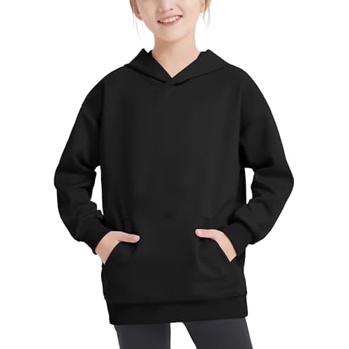 EXARUS Girls Sweatshirts Cropped/Oversized Hoodie Pullover Long Sleeve with Pocket Casual School for Kids 6-14Y 6 Years Black-hoodie