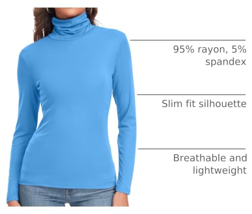 Image of Women's Long Sleeve Casual Lightweight Turtleneck Top Slim Fit Thermal Active Layer Shirts
