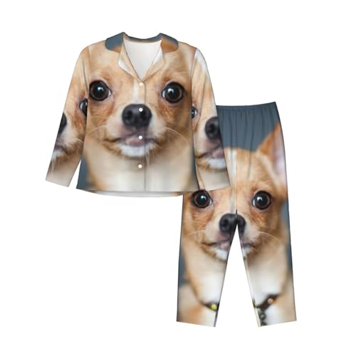 Pyjama chihuahua imprimé mignon ensemble de nuit doux 2 pièces