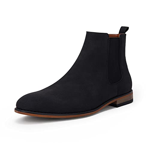 Mens Chelsea Boot Slip On Pointed Toe Stacked Low Heel Faux Suede Casual Dress Boot