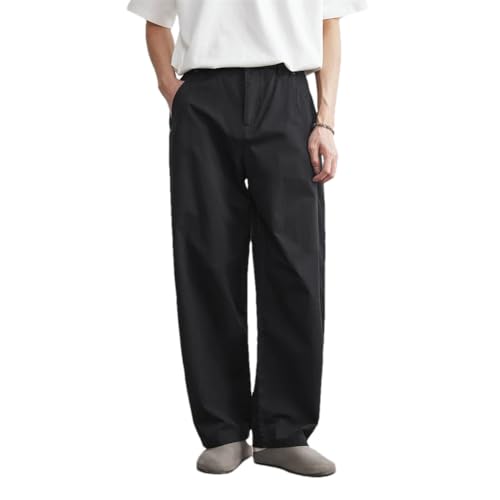Men's 100% Cotton Loose Straight Overalls Soft Casual Pants Solid Color Fashion Trousers