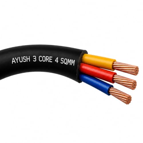Image of 3 Core x 4 Sqmm Flexible Copper Wire | ISI Certified | FR PVC | 10 Meter | Black | Round Electrical Cable for AC, Water Pump, Refrigerator, Washing Machine & Home Wiring