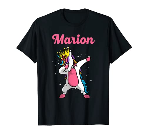 MARION Regalo Nome Personalizzato Compleanno Dabbing Unicorn Queen Maglietta