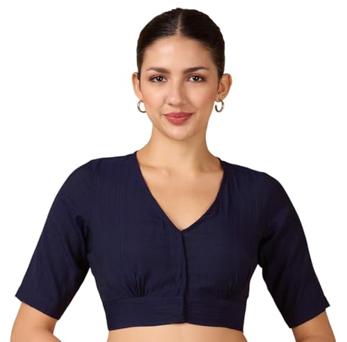 Image of Studio Shringaar Women Viscose Half Sleeve Smart V Neck Readymade Saree Blouse