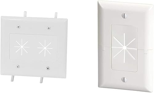 DataComm Electronics 45-0015-WH - Placa de cable de 2 segmentos con apertura flexible, color blanco y Electronics 45-0017-WH - Placa de TV de estilo