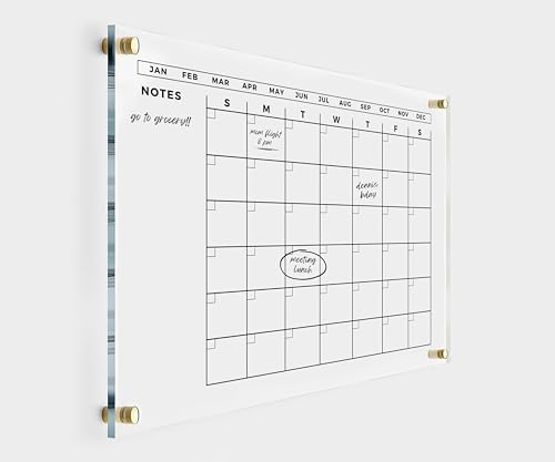 Clicked Craft Large Acrylic Calendar Acrylic With Gold Hardware - Dry Erase Monthly Acrylic Calendar - Personalized Calendar 2024 Dry Erase Planner Family Calendar Dry Erase Wall Calendar cover