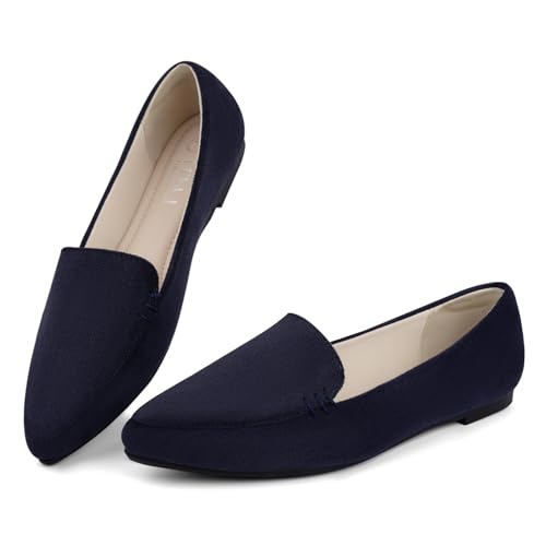 Image of MUSSHOE Pointed Toe Flats for Women, Comfortable Business Casual Work Shoes, Slip On Loafers with Arch Support, Office Walking Flats for All Day Standing