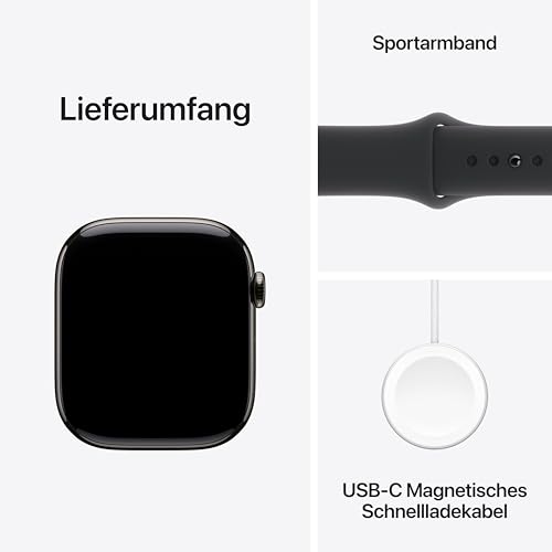Apple Watch Series 10 (GPS + Cellular 46 mm) Smartwatch mit Titangehäuse in Schiefer und Sportarmband in Schwarz (M/L). Fitnesstracker… – Ansicht 6