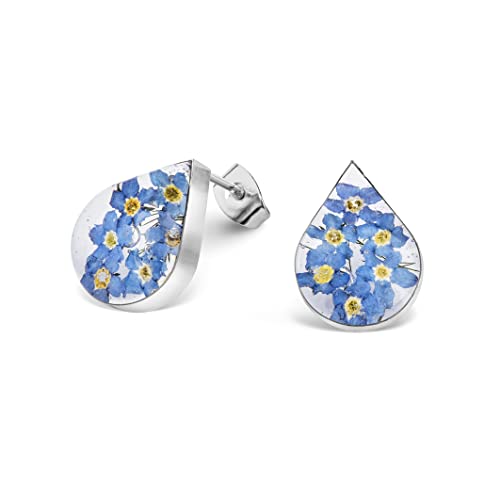 Pendientes de plata de ley de flores naturales con acabado artesanal premium