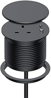 Desk Socket with USB C, Haylink Desk Grommet with Cover Fits 80mm Desk Hole, Recessed Desk Power Socket Equipped with 1 UK Plug, 1 USB A Port, 1 USB C Port, and Connect 1.5M Extension Cord, Black