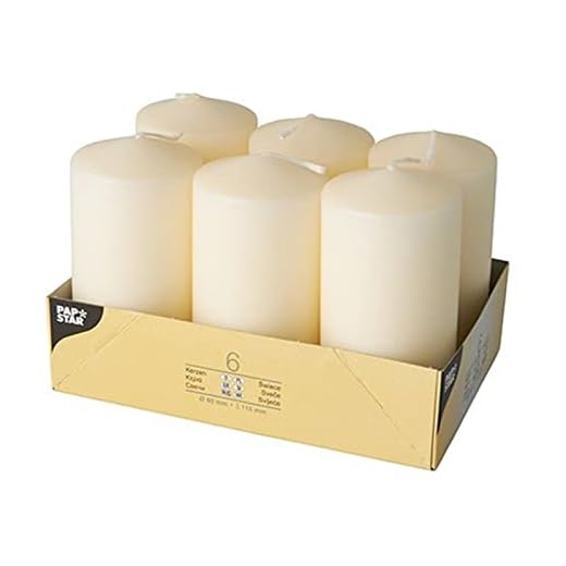 Papstar Stumpenkerzen / Säulenkerzen creme, (6 Stück), Abmessungen 6 x 11.5 cm, für Haushalt & penkerzen / Säulenkerzen creme (8 Stück) rund, Durchmesser 5 cm, Länge 10 cm, lange Brenndauer