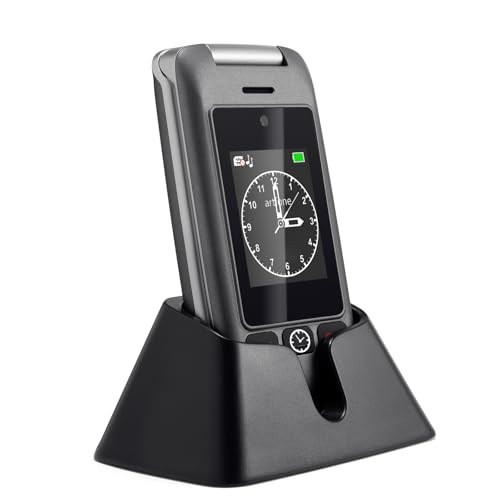 4G Unlocked Senior Flip Phone for Elderly, Easy-to-Use Feature Phone with Dual Screen Clamshell Design, Charging Dock, SOS Emergency Button, Flashlight, Camera, FM Radio,Black