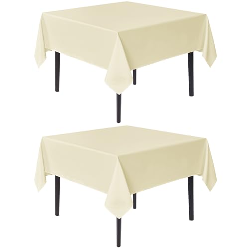 Image of sancua Square Tablecloths 54x54 Inch Beige Fabric Table Cloth, 2 Pack | For Square or Round Tables, Washable Polyester Cover for Dinner, Holiday Party, Decorative Display Tables