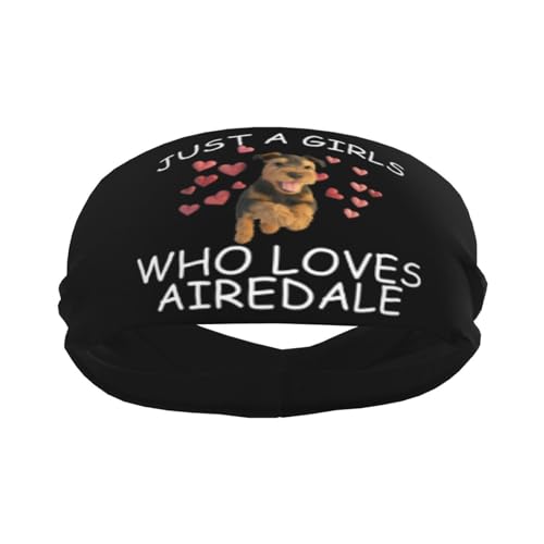 Just A Girls Who Loves Airedale Adjustable Sports Headband Moisture Wicking Sweatband for Running Workout2