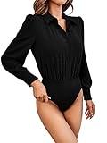 GORGLITTER Damen Bluse - Body Tunika Bodysuit Button Down Hemdbody Langarm Shirt Bodys mit Punkten Schwarz M