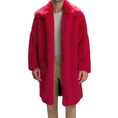 Image of Lisa Colly Men's Faux Fur Coat Winter Parka Overcoat | Men's Faux Fur Jacket, Winter Faux Fur Long Coat, Long Sleeve Fluffy Overcoat