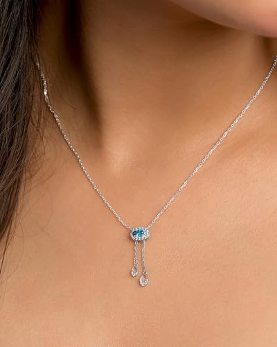 Image of Clara 925 Sterling Silver Blue Pendant Necklace with Chain | Platinum Plated |Minimal Daily Wear | Gift for Women & Girls