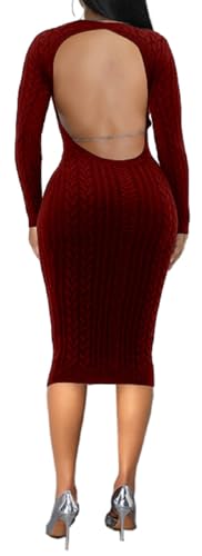 Image of Oxgmoky Women's Church Long Sleeve Sweater Dress Ribbed Bodycon Midi Work