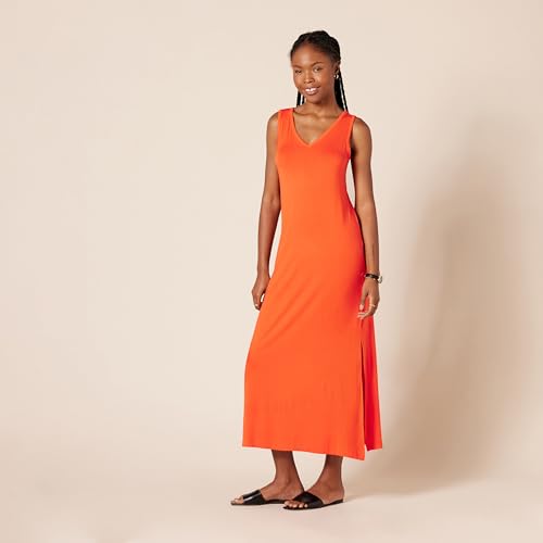 Image of Amazon Essentials Women's Side-Slit Jersey V-Neck Maxi Length Dress