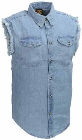Milwaukee Leather DM1001 Men's Blue Lightweight Denim Shirt with Frayed Cut Off Sleeveless Look - Image 5