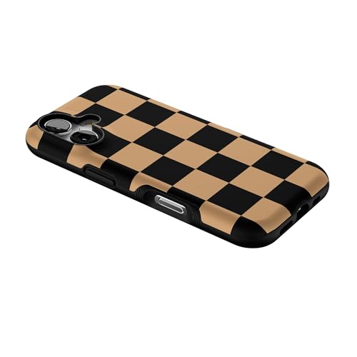 Coque iPhone 17 MagSafe antichoc motif damier noir et marron Casely
